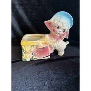 Vintage Large Ceramic Porcelain Mary Lamb Planter Japan Hand Painted Bisque 7x6
